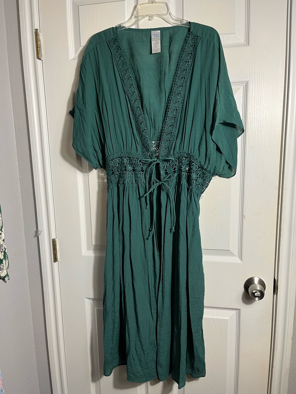 Time and Tru Boho Bohemian Green Crochet Waist Cover Dress XL